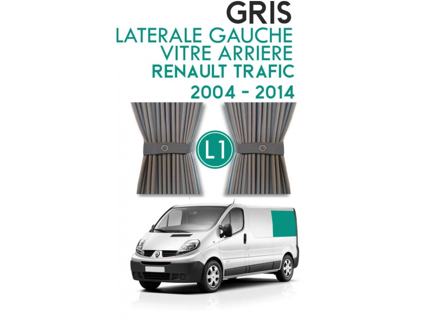 Latérale Gauche, vitre arrière L1H1. Rideaux occultant gris sur rail pour Renault Trafic