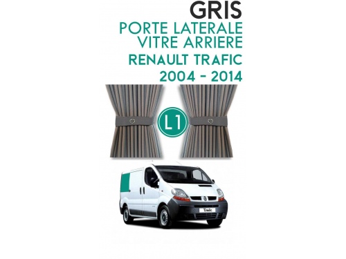 Latérale Droit, vitre arrière L1H1. Rideaux occultant gris sur rail pour Renault Trafic