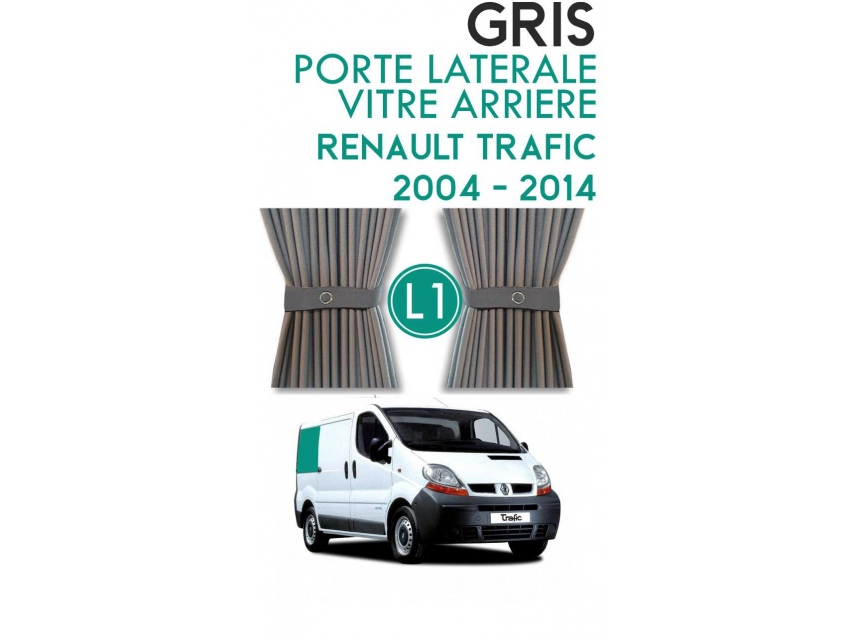 Latérale Droit, vitre arrière L1H1. Rideaux occultant gris sur rail pour Renault Trafic