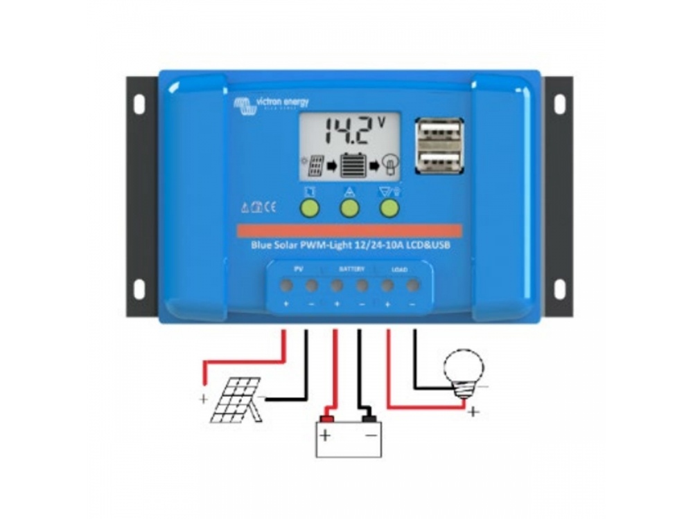 REGULATEUR DE CHARGE SOLAIRE PWM 10A LCD&USB - 12/24V VICTRON ENERGY