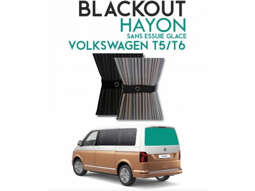 Hayon sans essui glace. Rideaux occultant Blackout gris/noir sur rail pour Volkswagen Transporter T5 T6